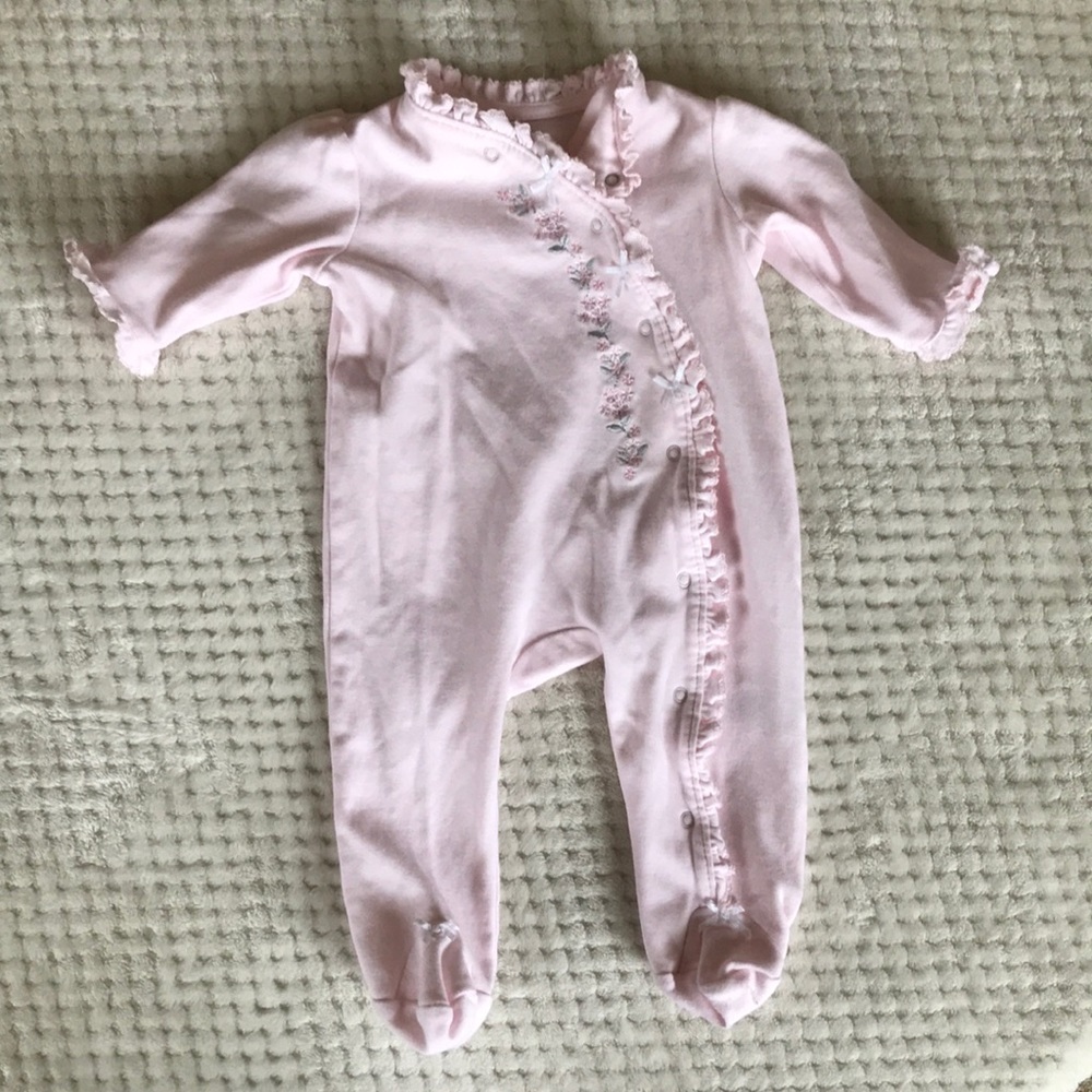 Little Me pink elegant flower footie outfit